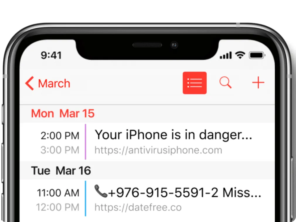 An iOS Calendar push notification list on an iPhone