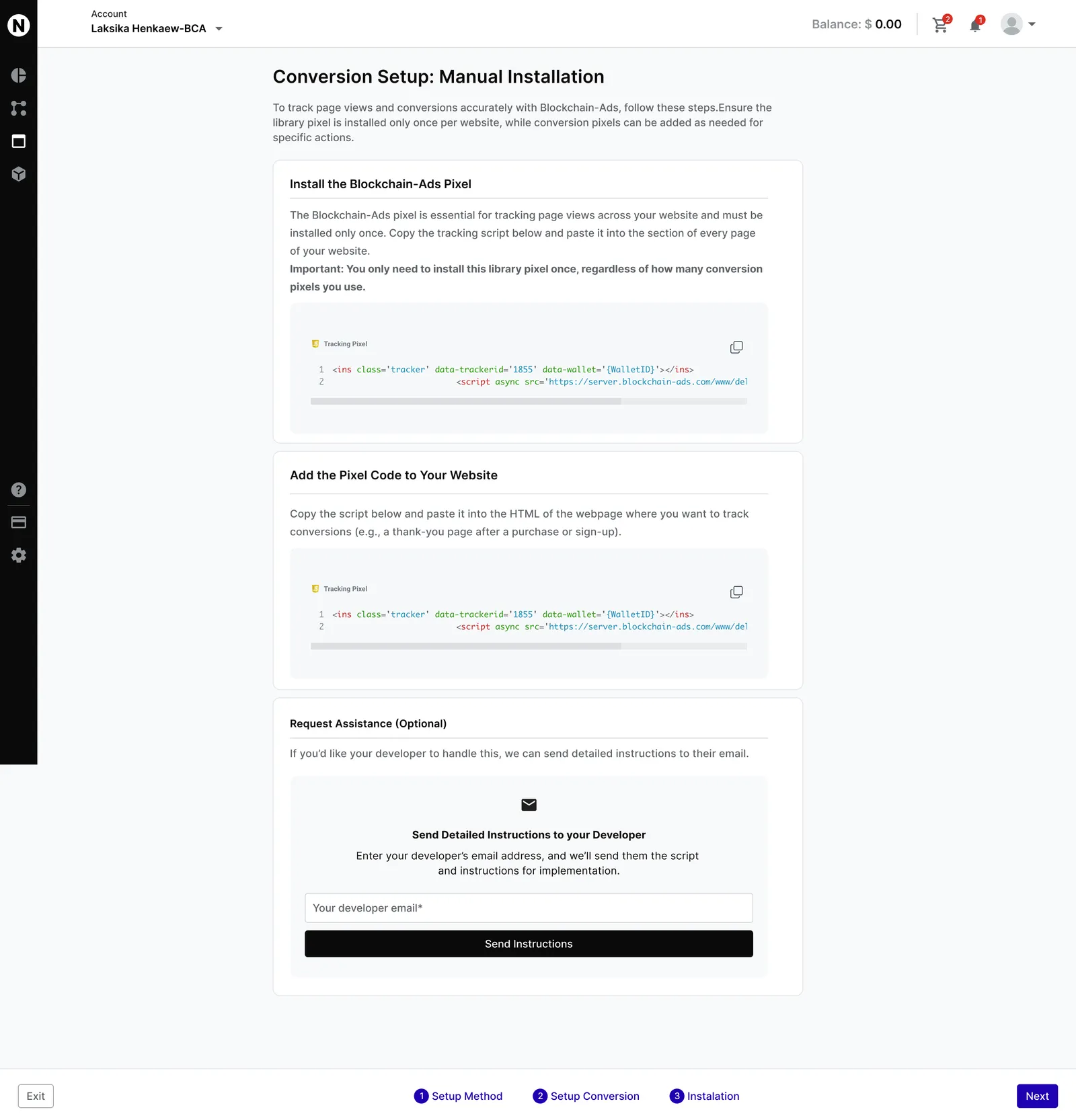 The TrafficSigma conversion tracking setup