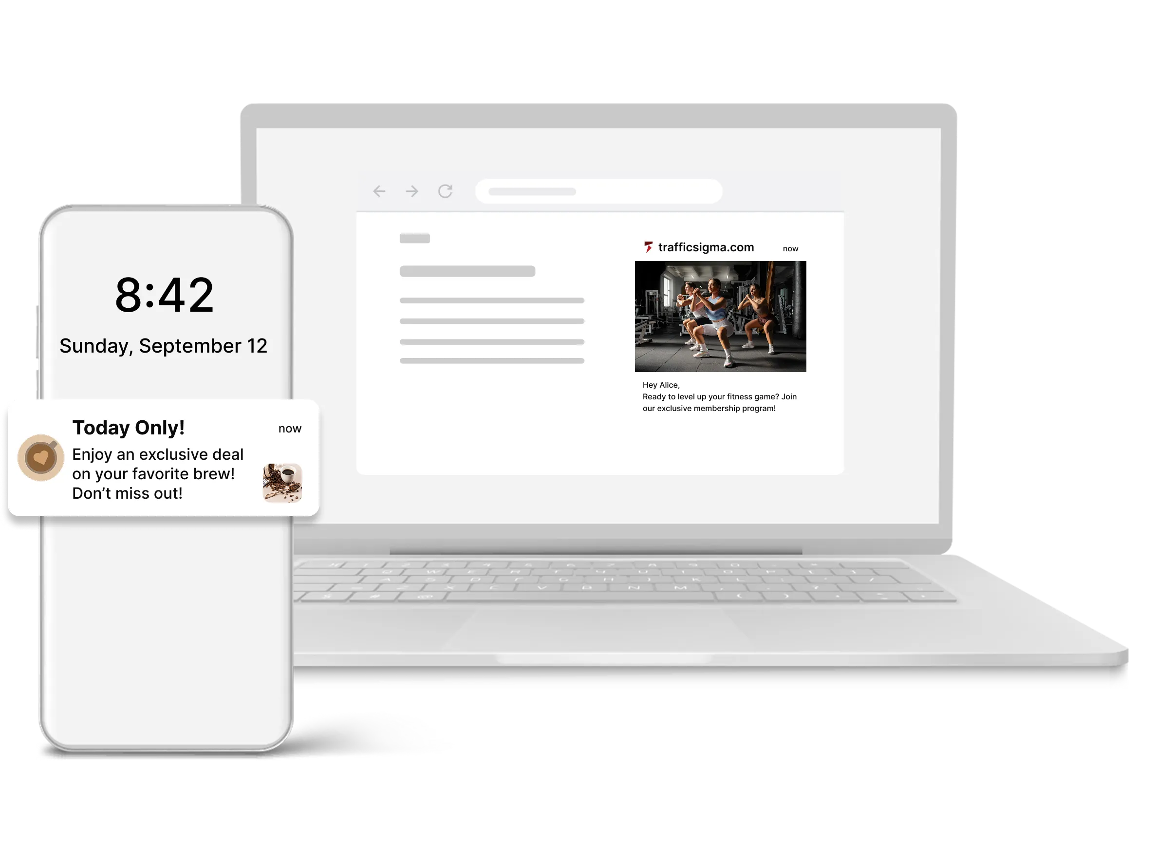 Push notification ads on a smartphone and laptop
