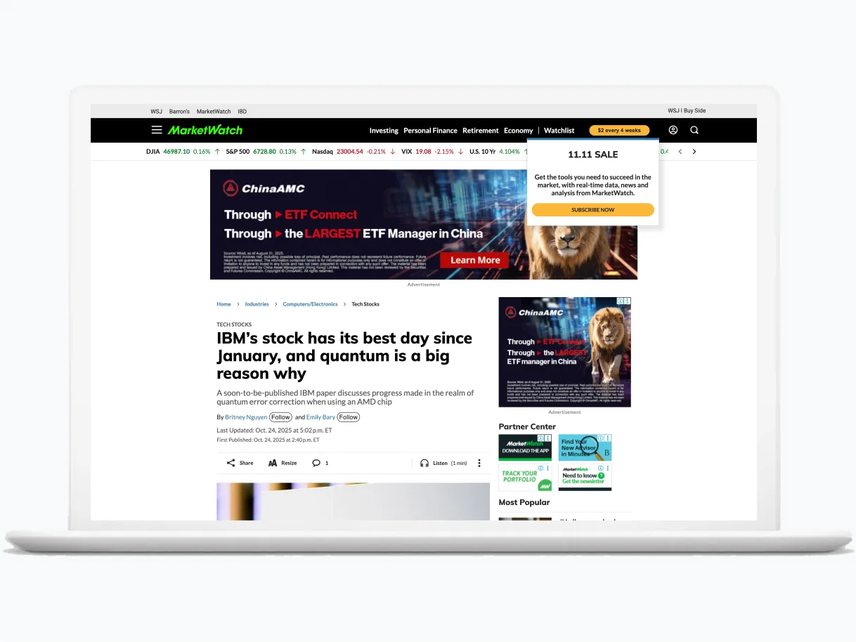 A news website with an in-page ad shown on a laptop