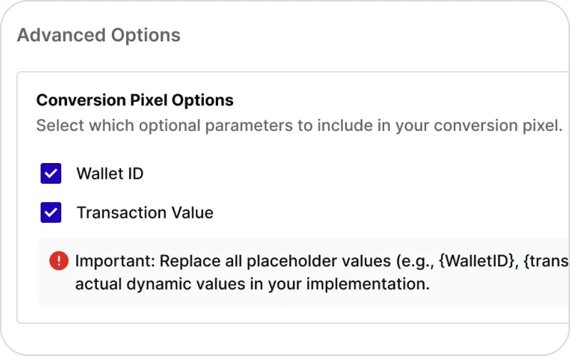 Advanced conversion pixel options in the campaign settings