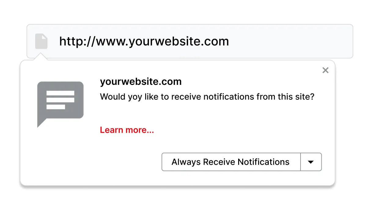 A browser asking permission to receive notifications from a website