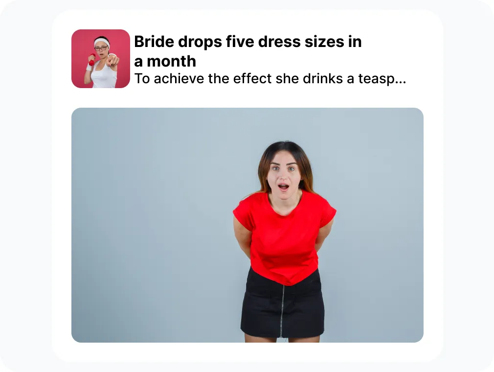 A weight loss in-page push creative about a bride dropping dress sizes