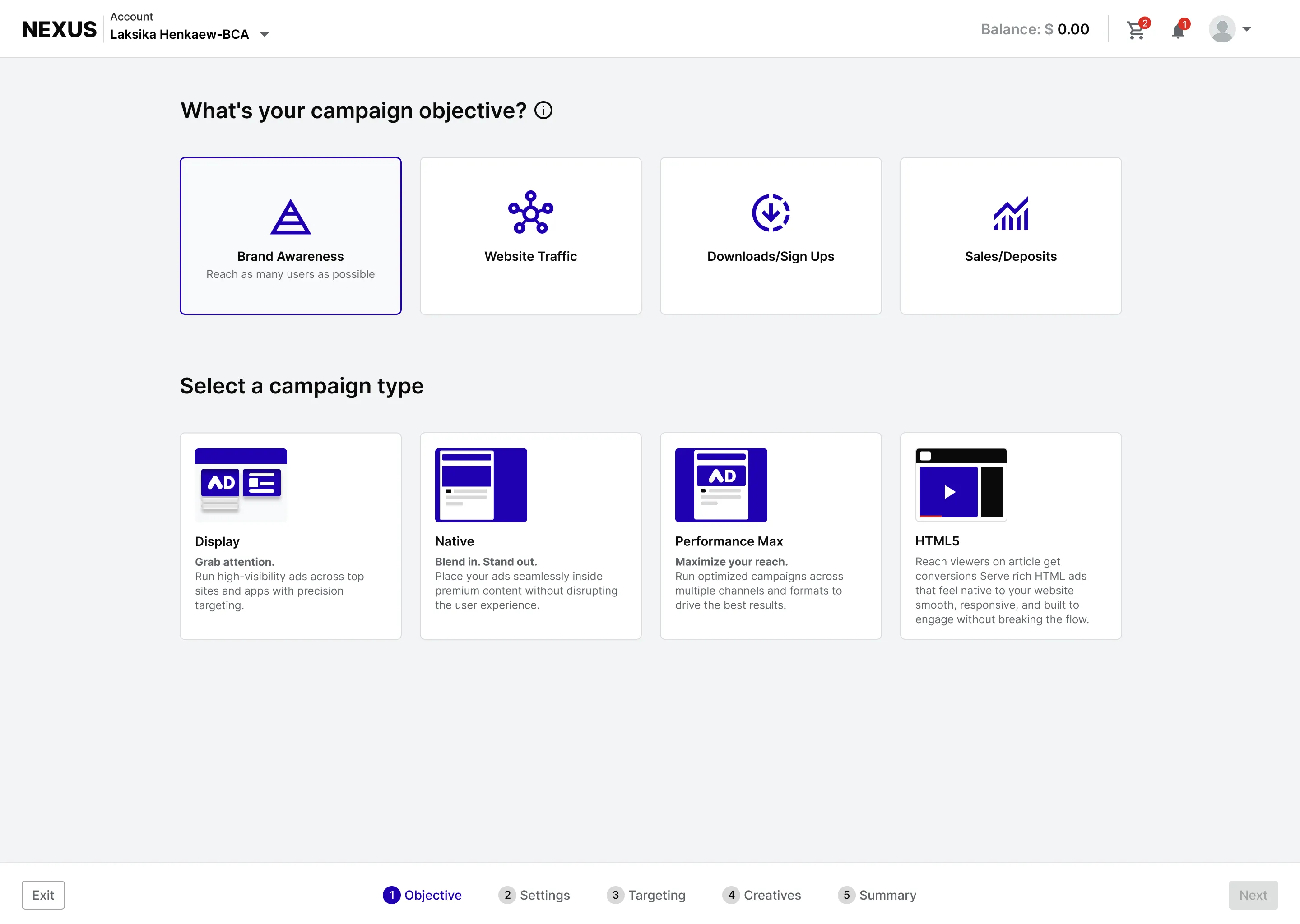 The TrafficSigma new campaign objective dashboard