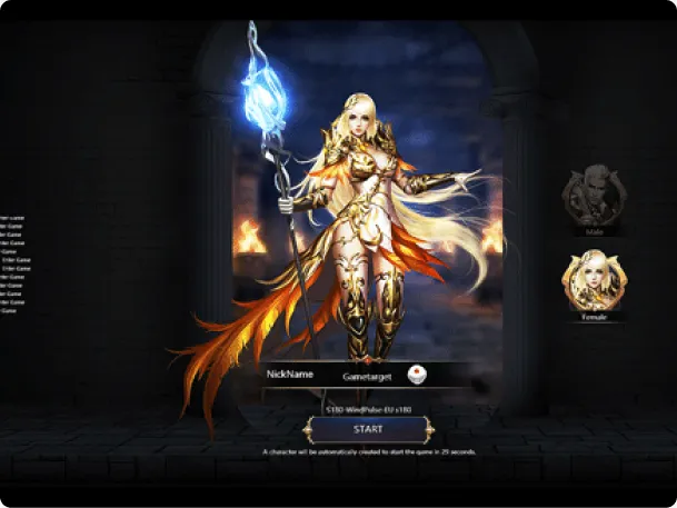 A screenshot of a fantasy MMORPG character-creation landing page