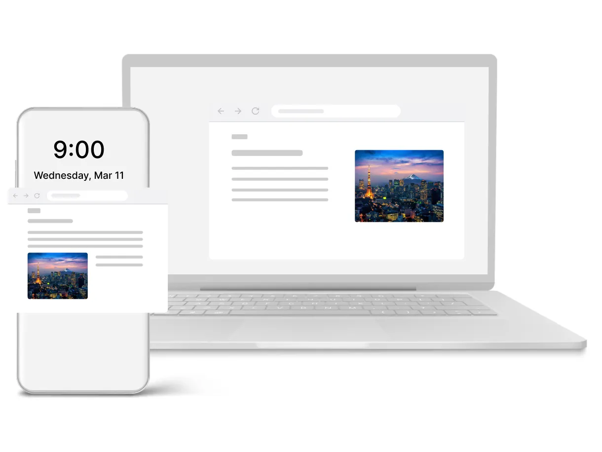 A popunder ad shown in a browser on a phone and a laptop