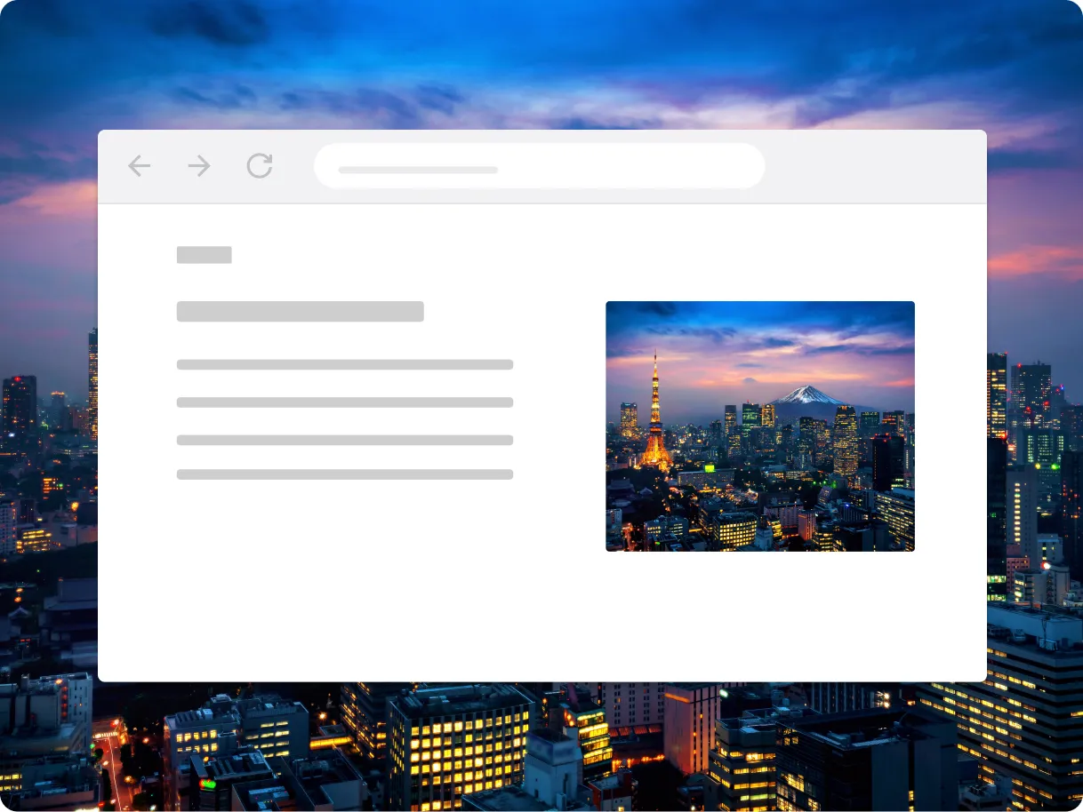 A popunder window with a city-skyline ad behind a browser page