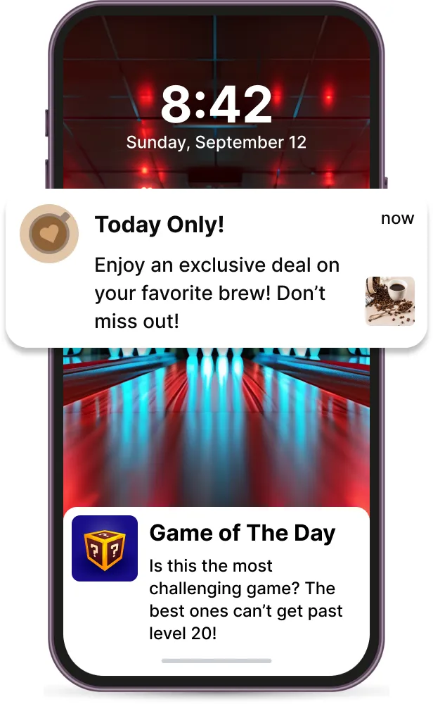 A push notification on a phone lock screen over a red background