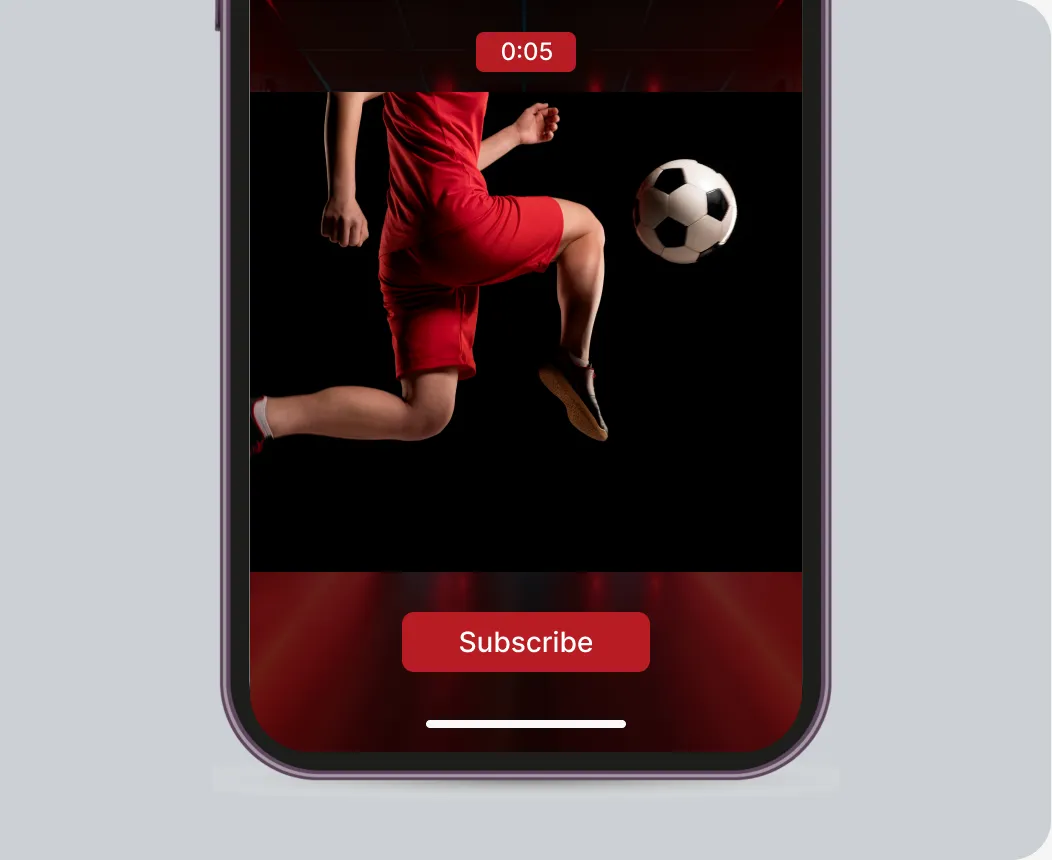 Full-screen interstitial ad with a subscribe button in a Telegram Mini App